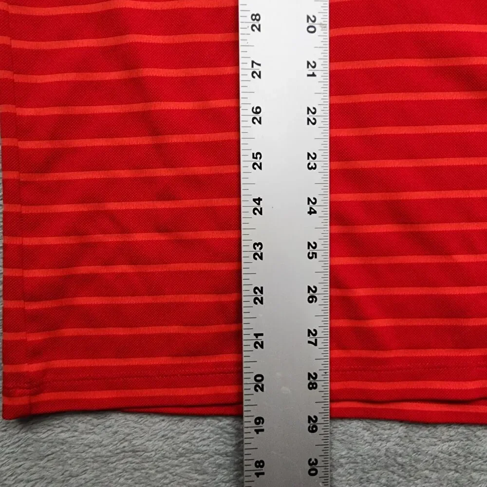 Nike Golf Mens L Red Striped Polo Dri Fit Standard Fit 100% Polyester Shirt